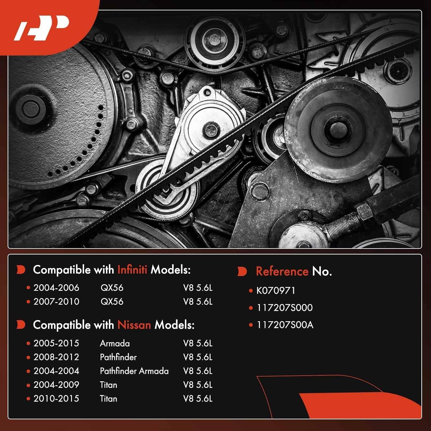 A-Premium 97.14 In Engine Serpentine Belt Compatible with Nissan Pathfinder 2008-2012, Titan 2004-2015, Armada 2005-2015, Pathfinder Armada 2004 & Infiniti QX56 2004-2010, V8 5.6L - Replace 117207S000