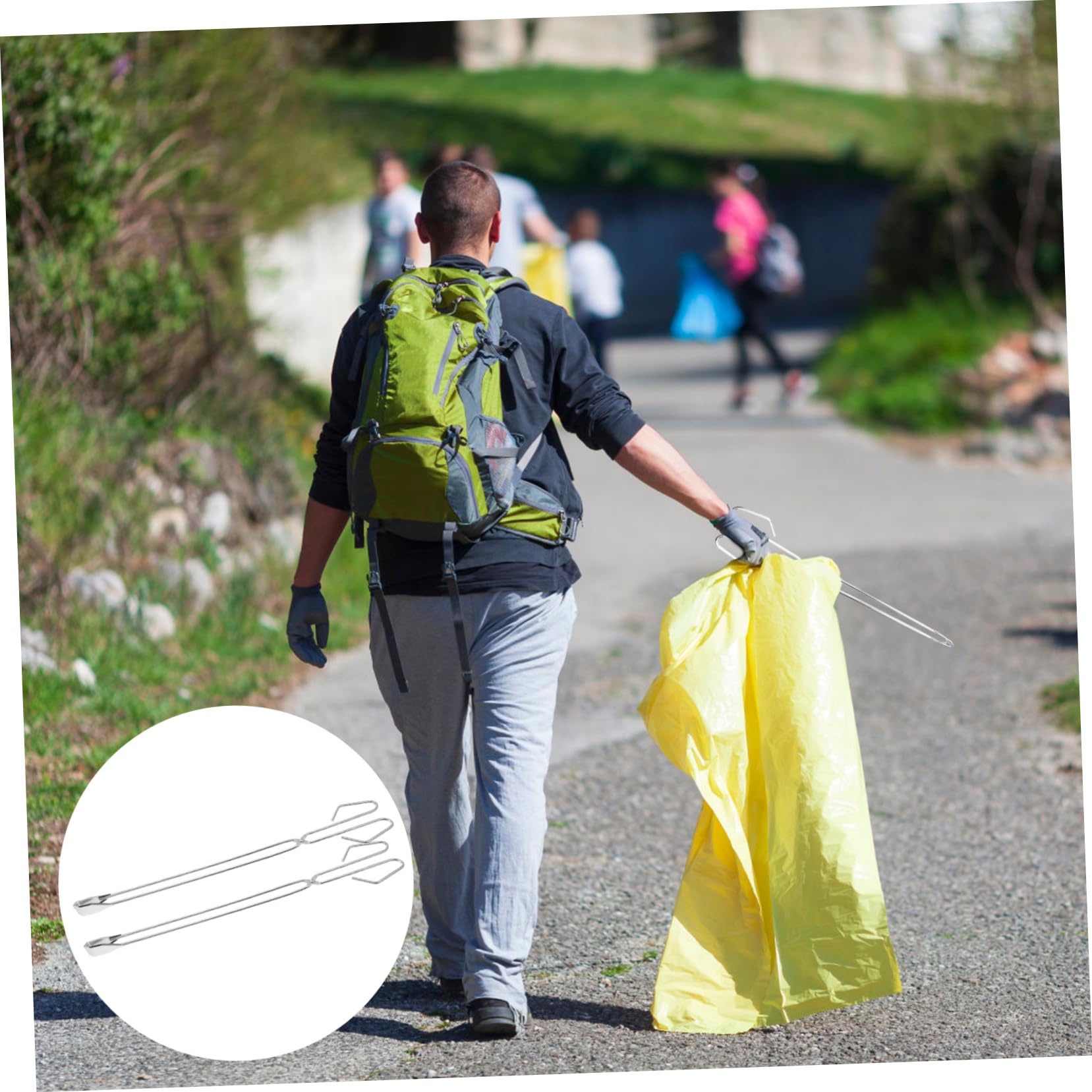 OUNONA 2stücke Edelstahl Müllzange Scherenform Greifwerkzeug Leicht Langlebig Für Grill Bbq Camping Und Outdoor Müllaufnahme Sichere Handhabung Bei Kleinem Abfall Tragbar