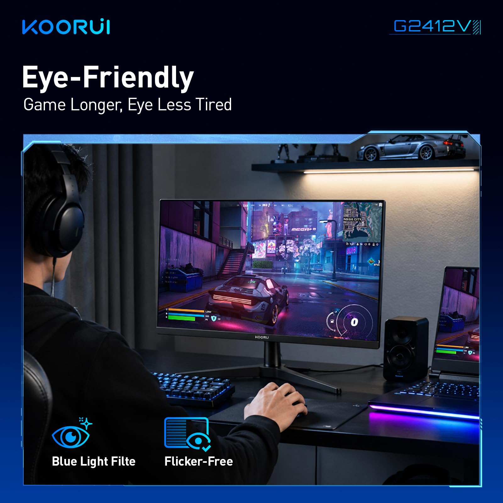 KOORUI 24 Inch Gaming Monitor, 180Hz FHD 1080P VA Display with
