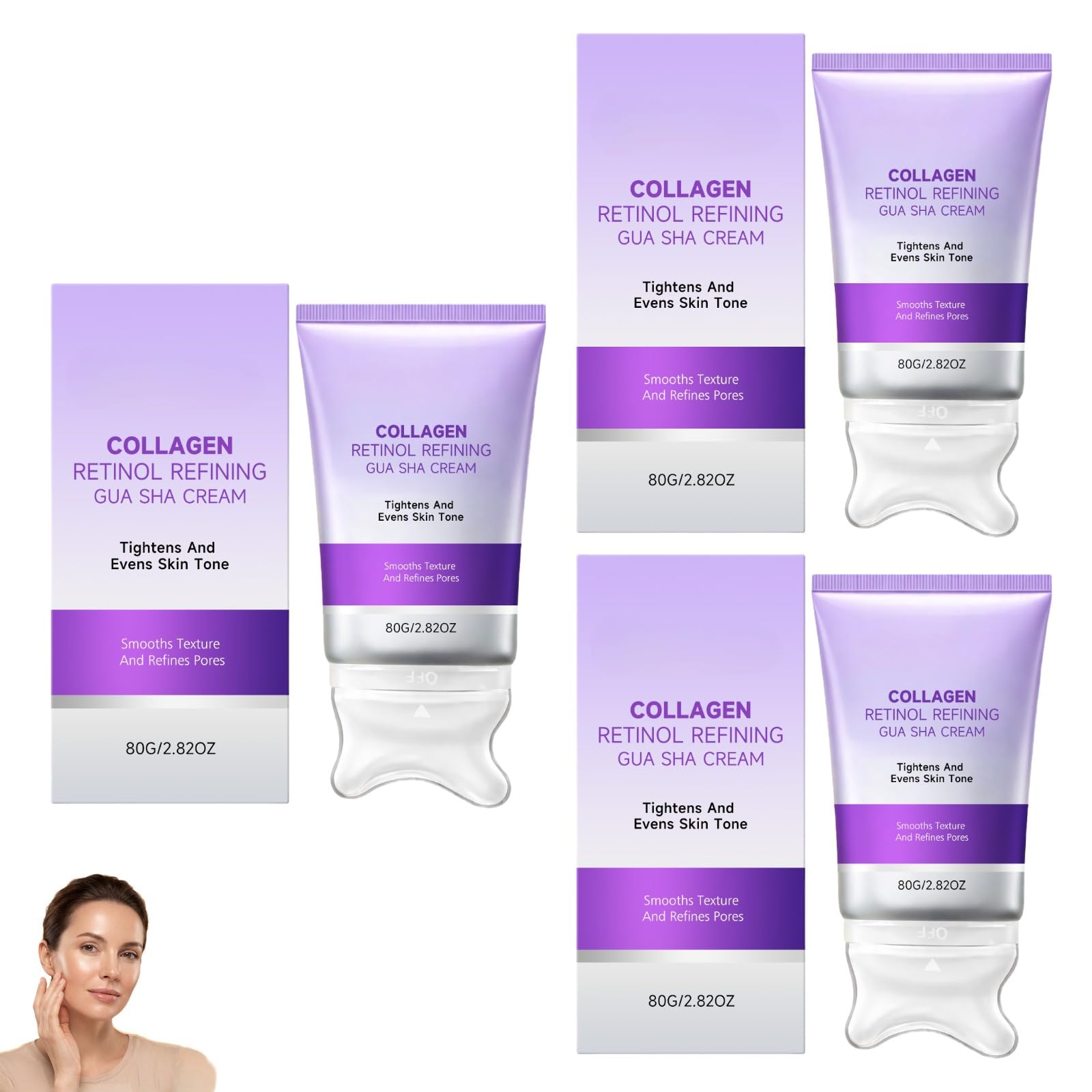 Crema Massaggio Collo Gua Sha Collagene Retinolo, Idratante Rassodante Lift Quotidiano, Uniforma Tono, Leviga Texture E Rifinisce Pori Su Collo, Mascella E Décolleté (3 PCS)