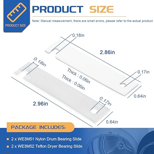 Miniatura 4 de WE3M51 WE3M52 - Kit de reemplazo de tobogán de rodamiento de tambor de teflón y rodamiento de tambor de nailon, deslizador de tambor y deslizamiento
