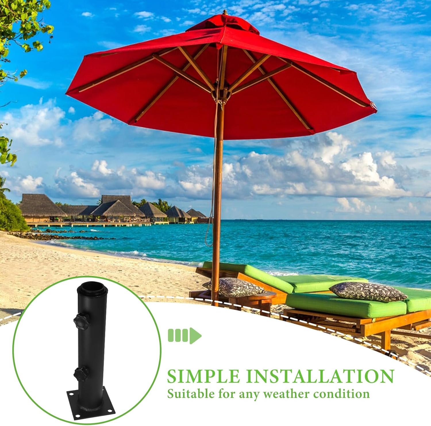Heavy Duty Patio Umbrella Base Iron Stand with Metal Base 10x10x30cm Outdoor Umbrella Holder for Deck Beach Poolside