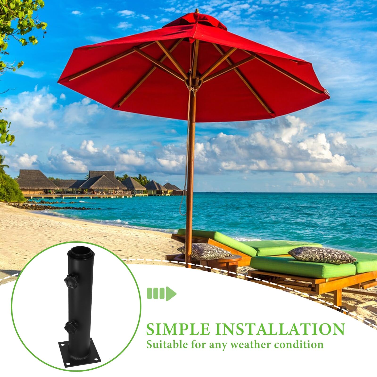 MAGICLULU Base Portaombrellone da Esterno in Ferro Spesso 10x10x30 Cm con Viti, Supporto Regolabile per Ombrelloni da Giardino e Spiaggia, Resistente alle Intemperie, Adatto per Terrazza