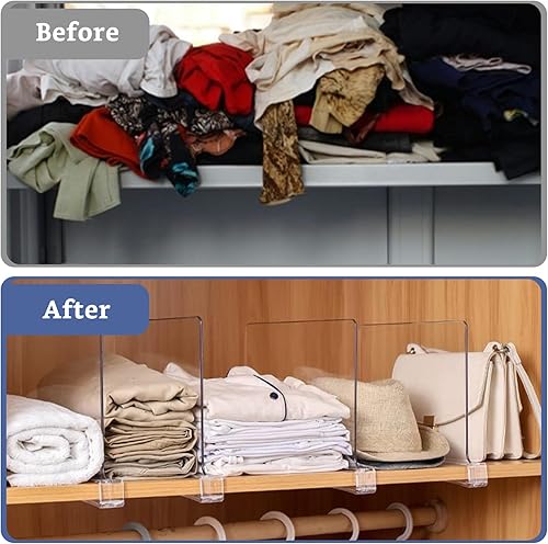 Miniatura 3 de 8 separadores de estantes acrílicos, divisor de estante transparente para armarios, organizador de estante de armario de dormitorio, cocina,