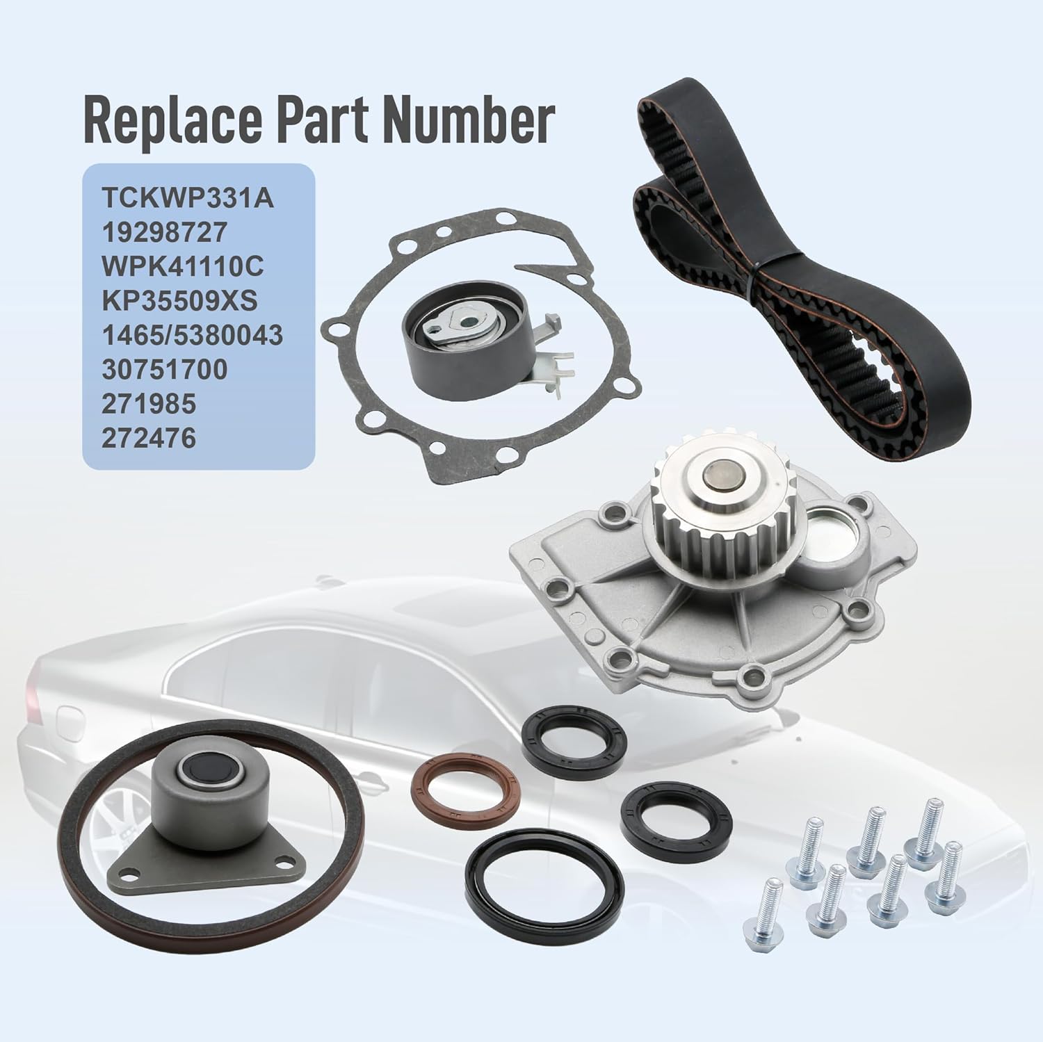 Engine Timing Belt Kit with Water PumpTCKWP331A Fit for Volvo XC70 XC90 C30 C70 S40 S80 S60 V50 V70 2.3L 2.4L 2.5L 2001-2013