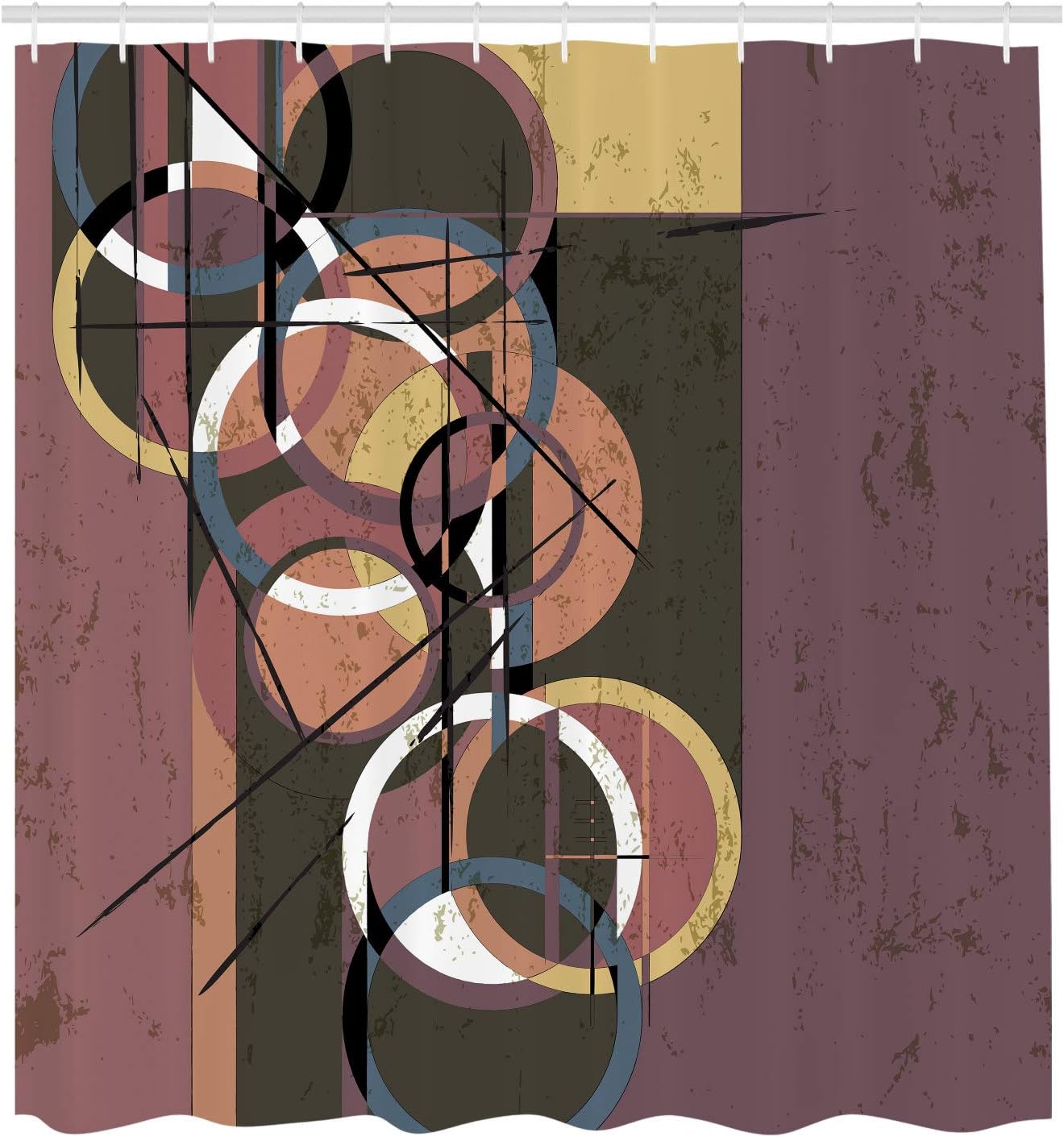 Ambesonne Modern Art Shower Curtain, Retro Surreal Abstract Circular and Square Shaped Art Lines on Murky Base, Cloth Fabric Bathroom Decor Set with Hooks, 75" Long, Mauve Taupe