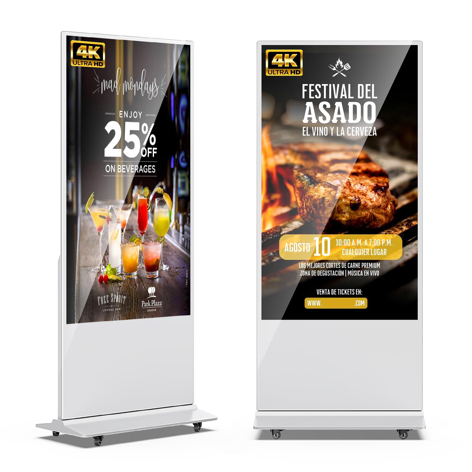 JIYANG 65 Inch 4K Digital Signage Display, Indoor Floor Standing Advertising Display Kiosk Android System,Commercial LCD Totem Support HDMI-in,Store Displays Screens and Lifetime CMS System(White)