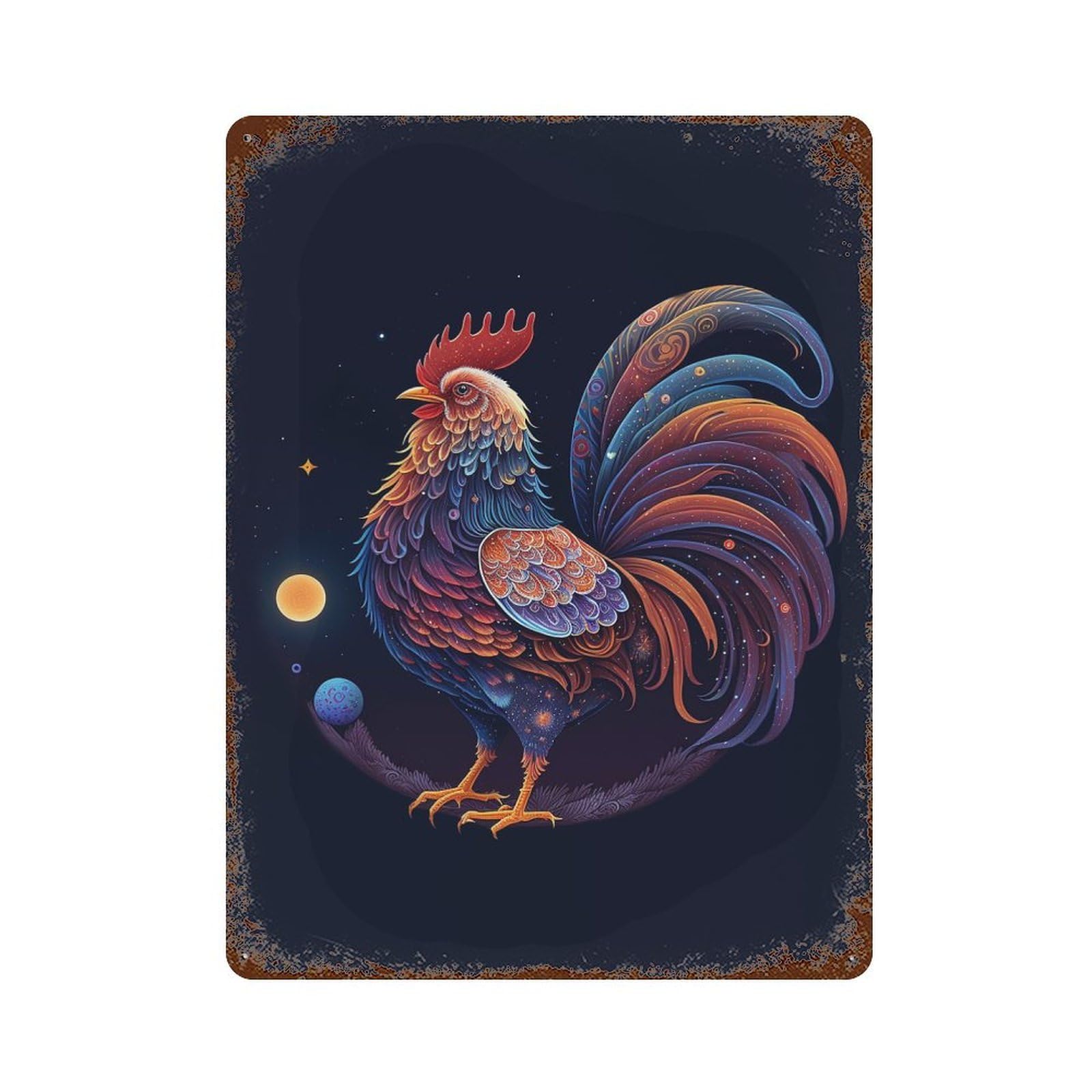 Garage Style King Rooster Distressed Metal Wall Sign 15.7"x11.8", Decorative Metal Wall Art for Bar And Workshop