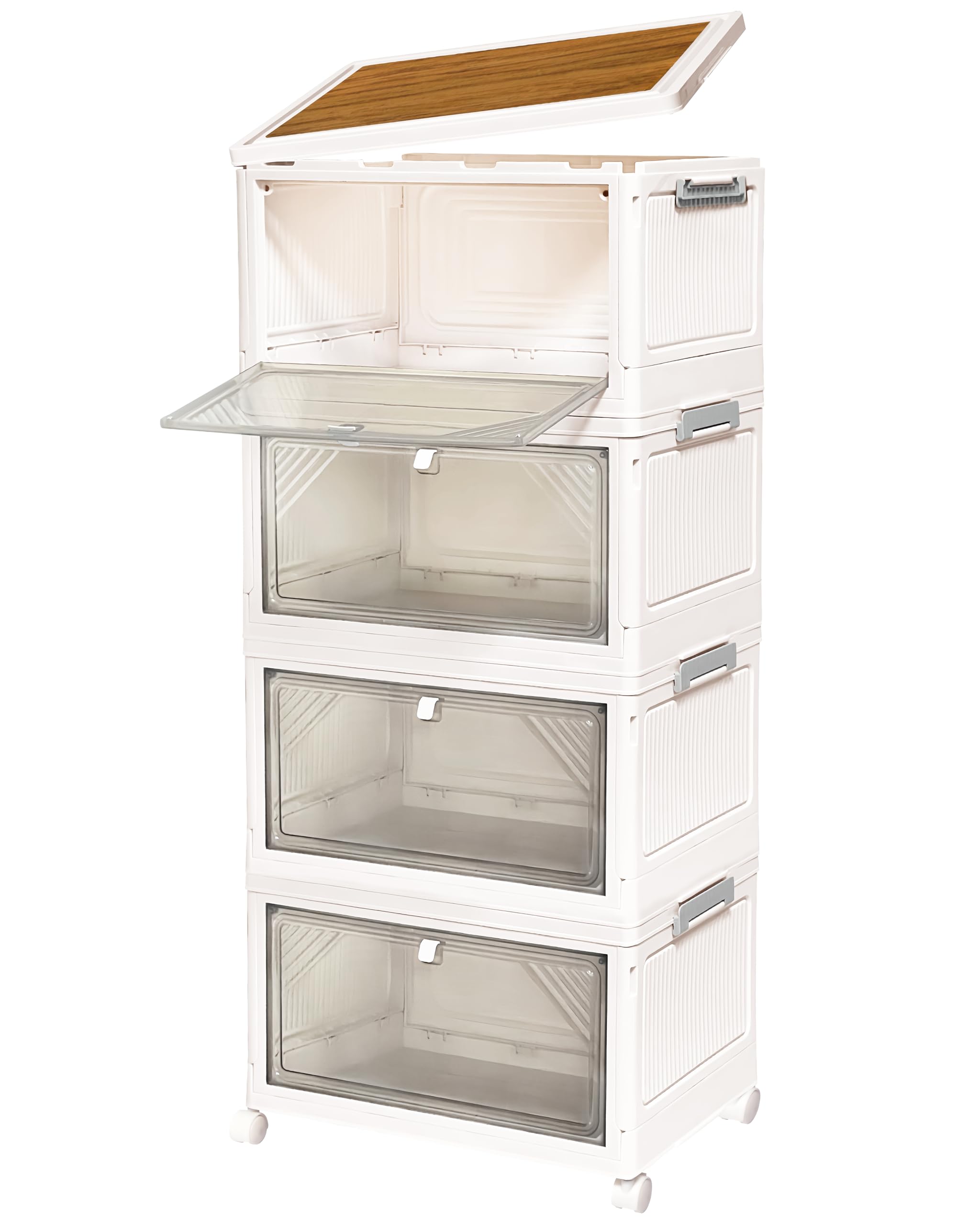 Spaclear Stackable Storage Bins with Lids, 4 Pack Plastic Drawer Storage Containers for Organizing, Collapsible Clothes Craft Organizers and Storage, Foldable Storage Box for Bedroom Kitchen (5.8Gal)