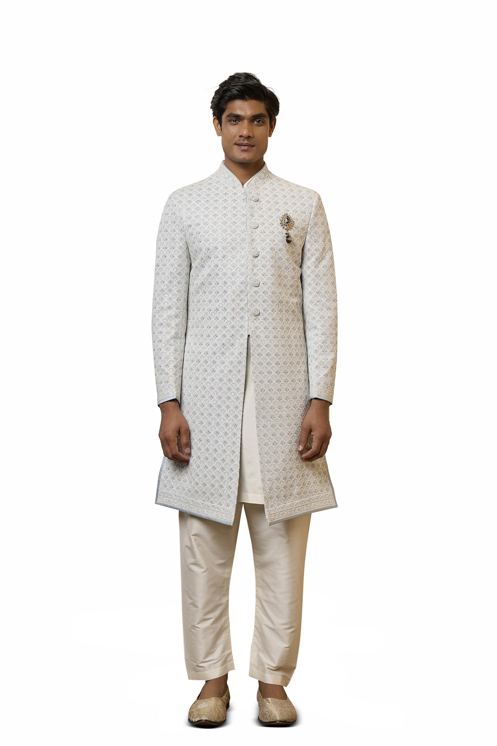 tasva Light Blue Embroidered Sherwani Set-picture-49
