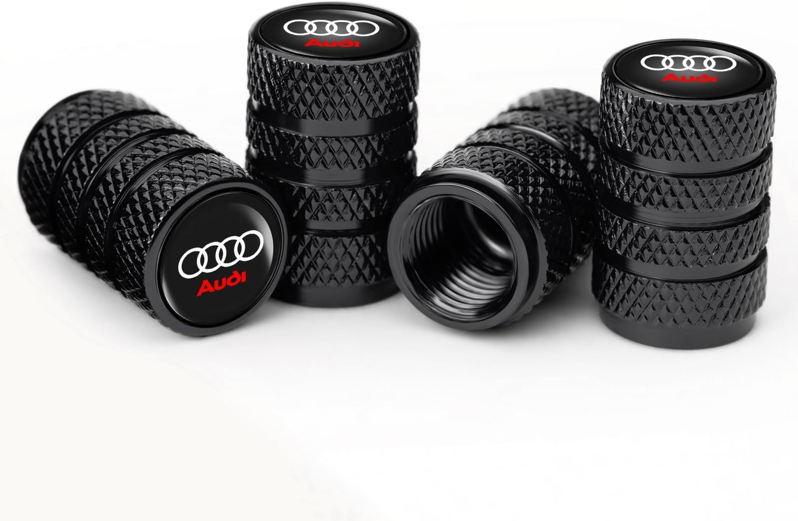 4pcs Tire Valve Stem Caps, Compatible with Audi S3 A3 RS3 RS7 A4 A5 A6 A7 A8 Q3 Q5 Q7 R8 Series Stem Cap Universal Car Air Cover Car Accessories for Cars, SUV, Truck, Motorcycles （Black）