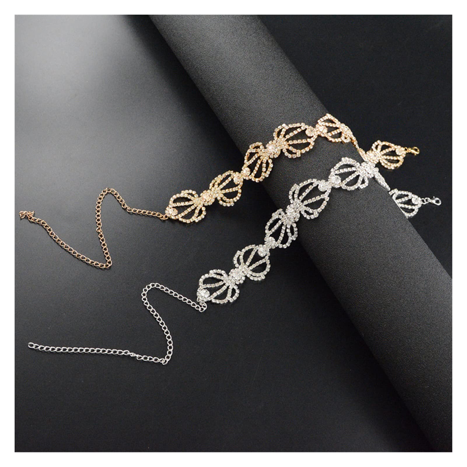 Body Chain Damen Kette - Goldfarbene einfache Strandkette mit Kreuzband für Taille und Bauch - Schwarze Harnaskette - Edler Schmuck für Damen - Accessoires