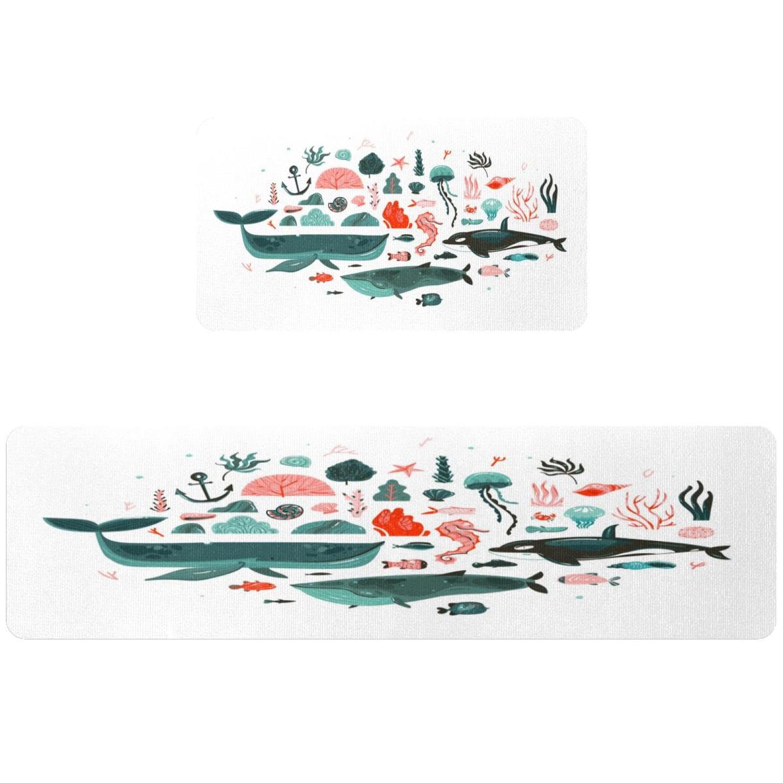 Tapis de cuisine pour couloir et buanderie lot de 2 motifs marins