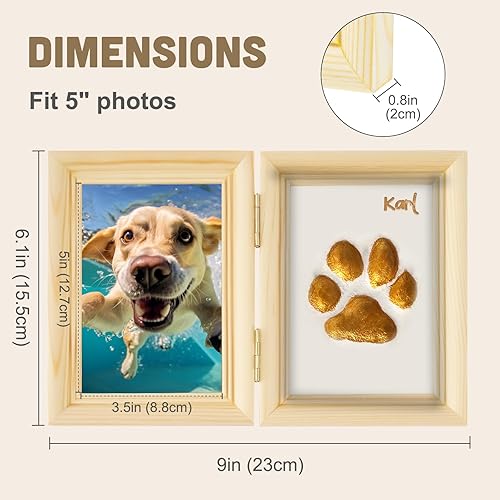 Miniatura 3 de Avont Kit de huellas de patas con marco de fotos y arcilla de impresión, recuerdo de impresión de huellas de patas para perros y gatos, exhibición