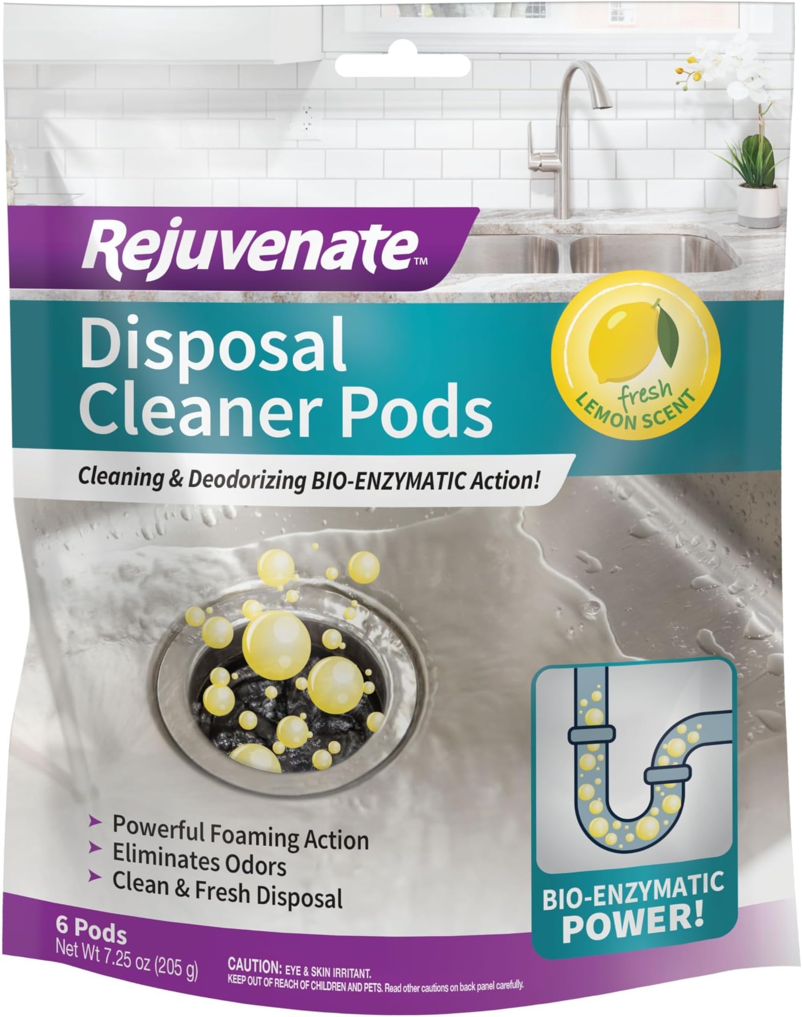 Rejuvenate Disposer and Pipe Cleaner, Lemon Scent, 6 Pods, 7.1 oz (201g)