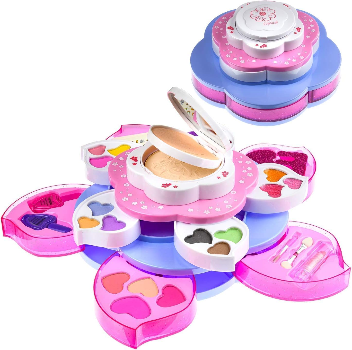 Toysical Makeup Kit for Teens - Flower Palette Gift Set for Teen Girls and Women - Makeup for Girls 10-12 - Petals Expand to 3 Tiers - Variety Shade Array - Full Starter Kit for Beginners
