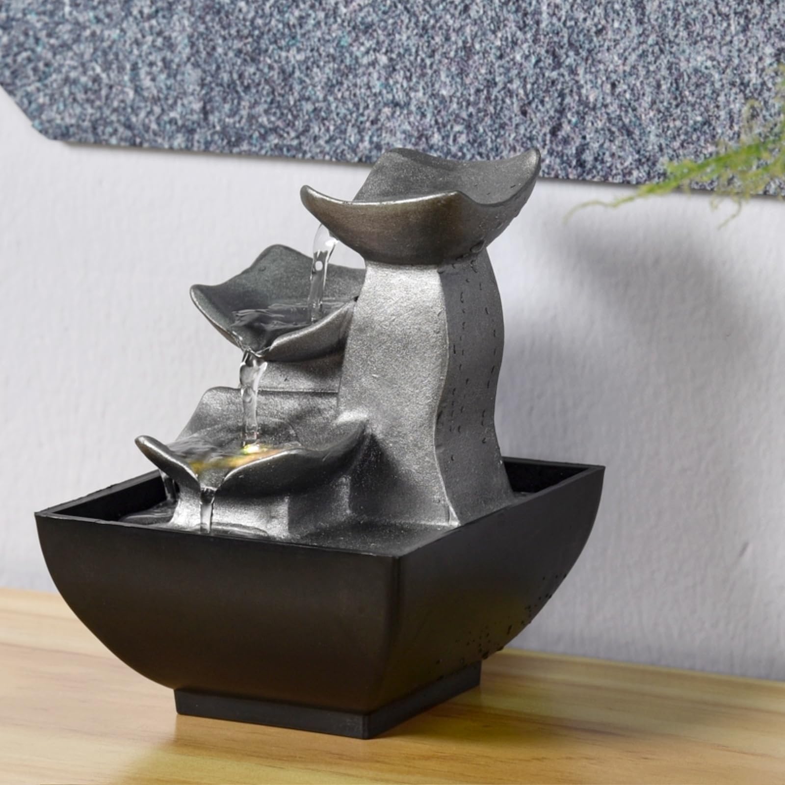 Zen Light Nature Boro - Fuente, de Resina, Plateada, 13 x 13 x 17 cm