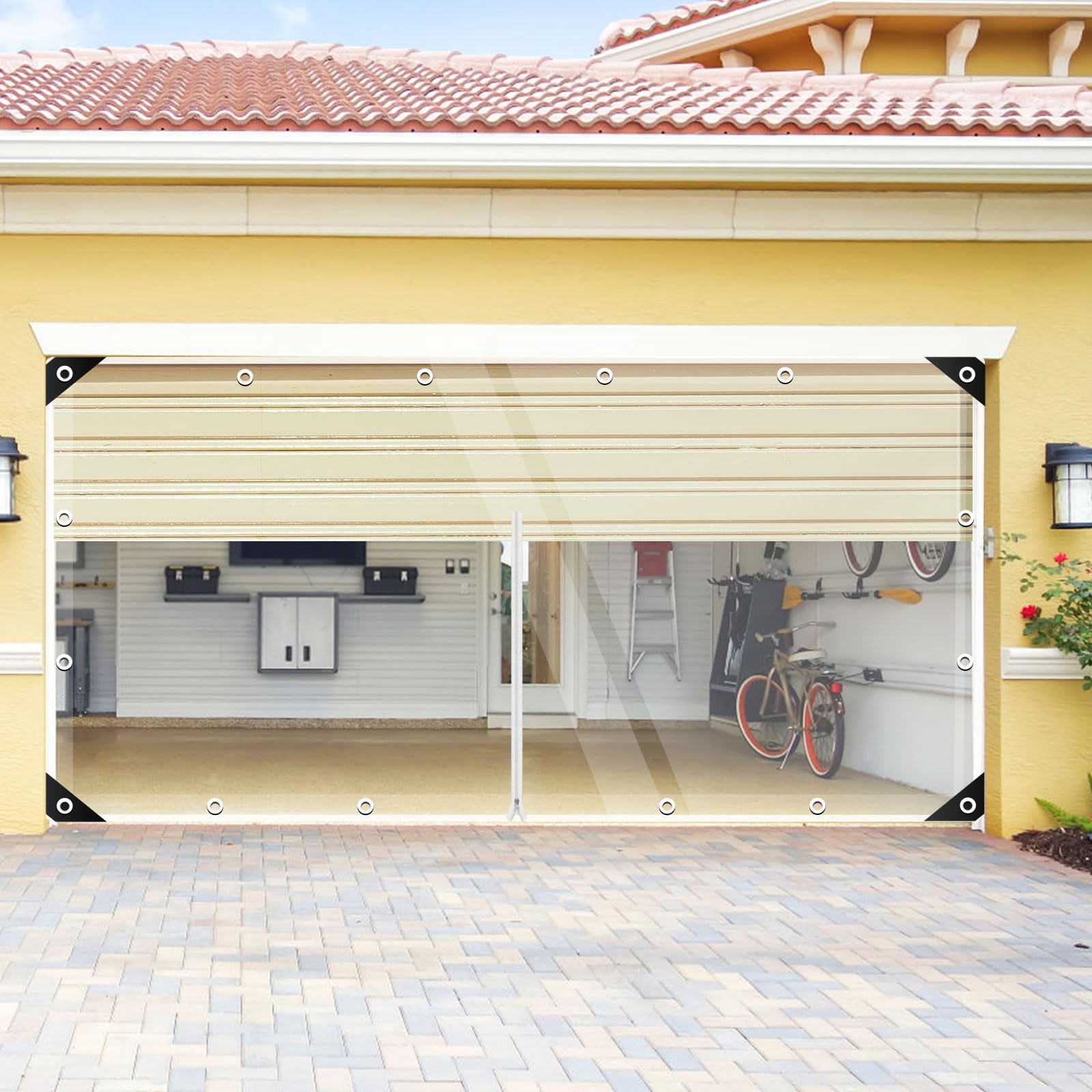 Bâche transparente - 420 g/m² - En PVC transparent - Avec œillets et fermeture éclair - Rideau d'extérieur imperméable - Protection contre le vent et la pluie - Pour pavillon, abris de voiture