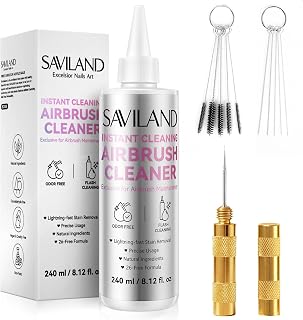 SAVILAND Airbrush Cleaner Kit: 10S Instant 240ml Airbrush Cleaning Kit Low Odor Acetone Free with Cleaning Brush & Needle Nozzle Reamer Full Tool Set for Clog Removal Nail Art Airbrush Pro
