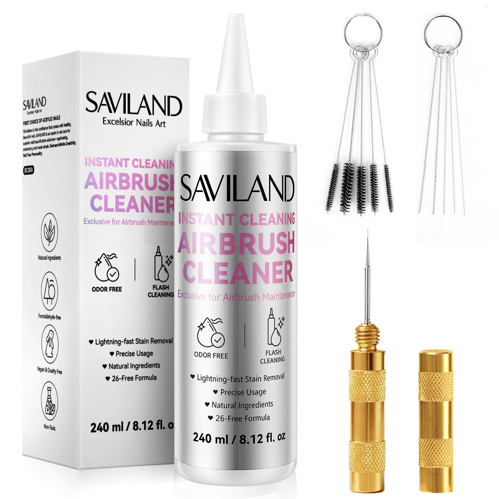 SAVILAND Airbrush Cleaner Kit: Nettoyant Puissant à Action Rapide Solution Nettoyante Sans Odeur les Encres à Base d'Eau, les Peintures Acryliques, les Encres Aquarelle, les Gels pour Airbrush