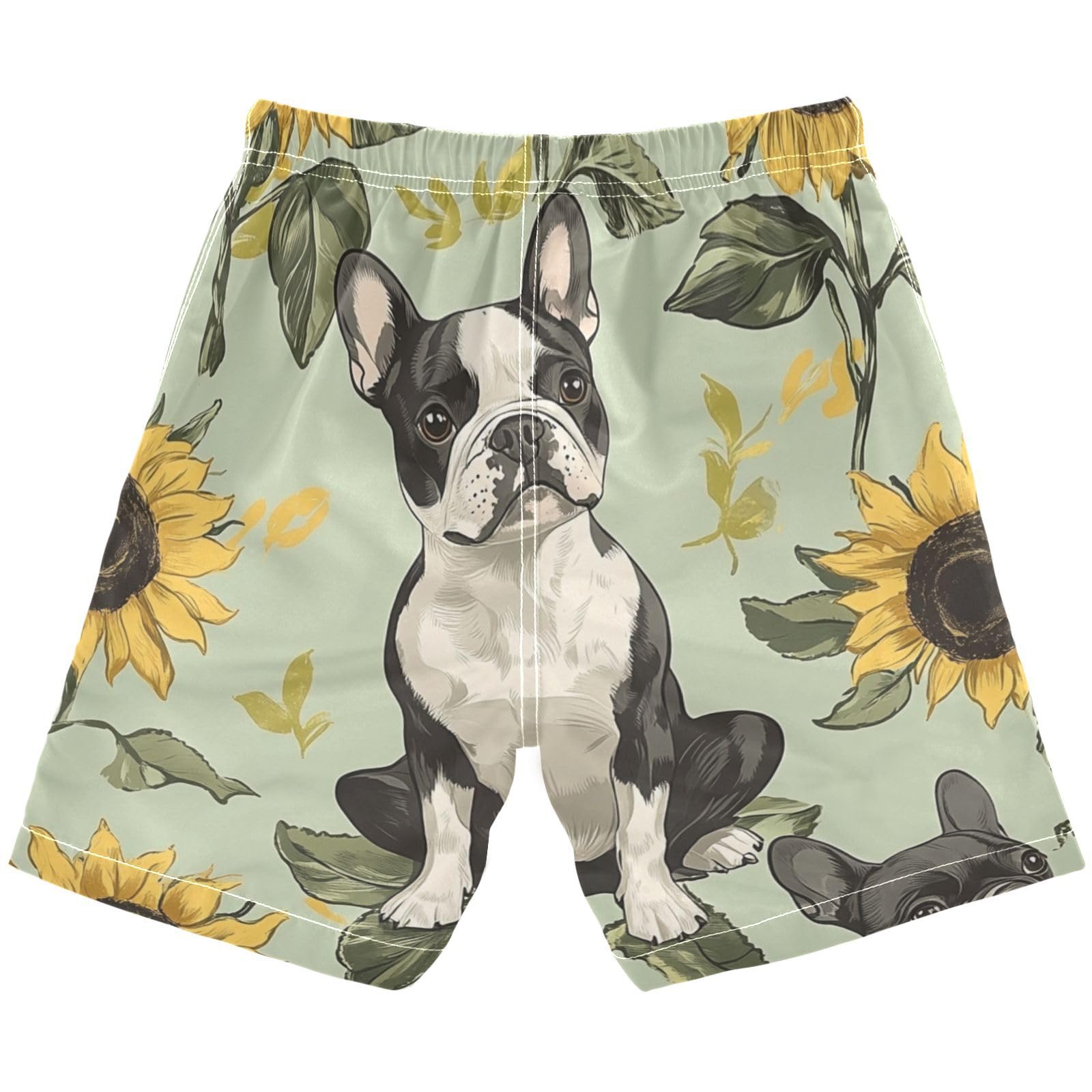 Jucciaco Boys Beach Board Shorts Dog Chihuahua Sunflower Swim Trunk Teen Swimwear