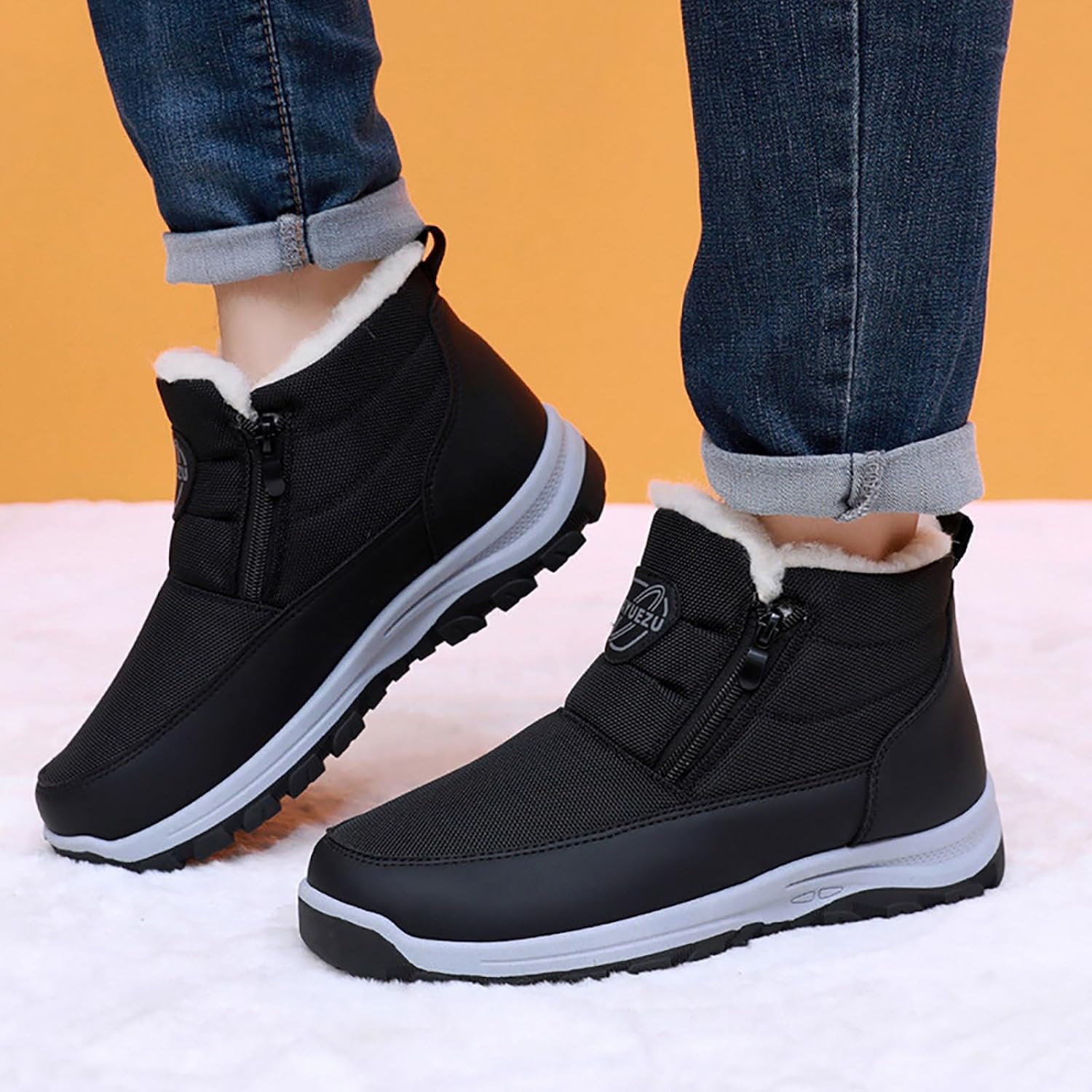 Men'S Waterproof Winter Snow Boots Fur Lined Warm Ankle Boots Side Zipper Lightweight Comfort Outdoor Boots Casual Non-Slip Walking Shoes - Image 3