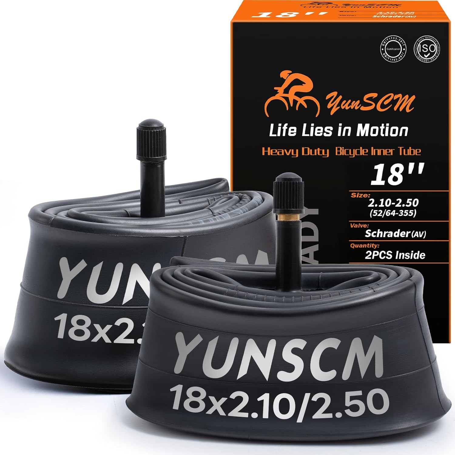 2-PCS 18" Heavy Duty Bike Tire Tubes 18x2.10/2.50 AV32mm Schrader Valve 52/64-355 Inner Tubes 18 Bicycle Tubes Compatible with 18 x 2.10 18x2.125 18x2.20 18x2.3 18x2.35 18x2.4 18x2.50 Bike Tire Tubes