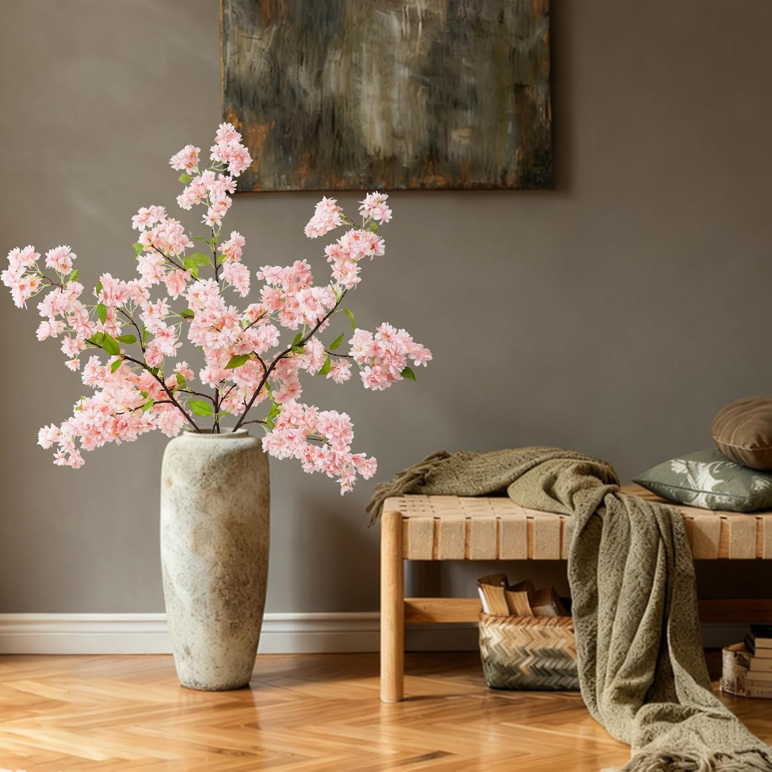 YOUNGLEAVES 3 Pcs Cherry Blossom Branches,40 inch Realistic Artificial Flowers Long Stem Spring Decorations for Tall Vase Home Wedding, Party Table Centerpiece Floral Arrangements Decor (Pink)