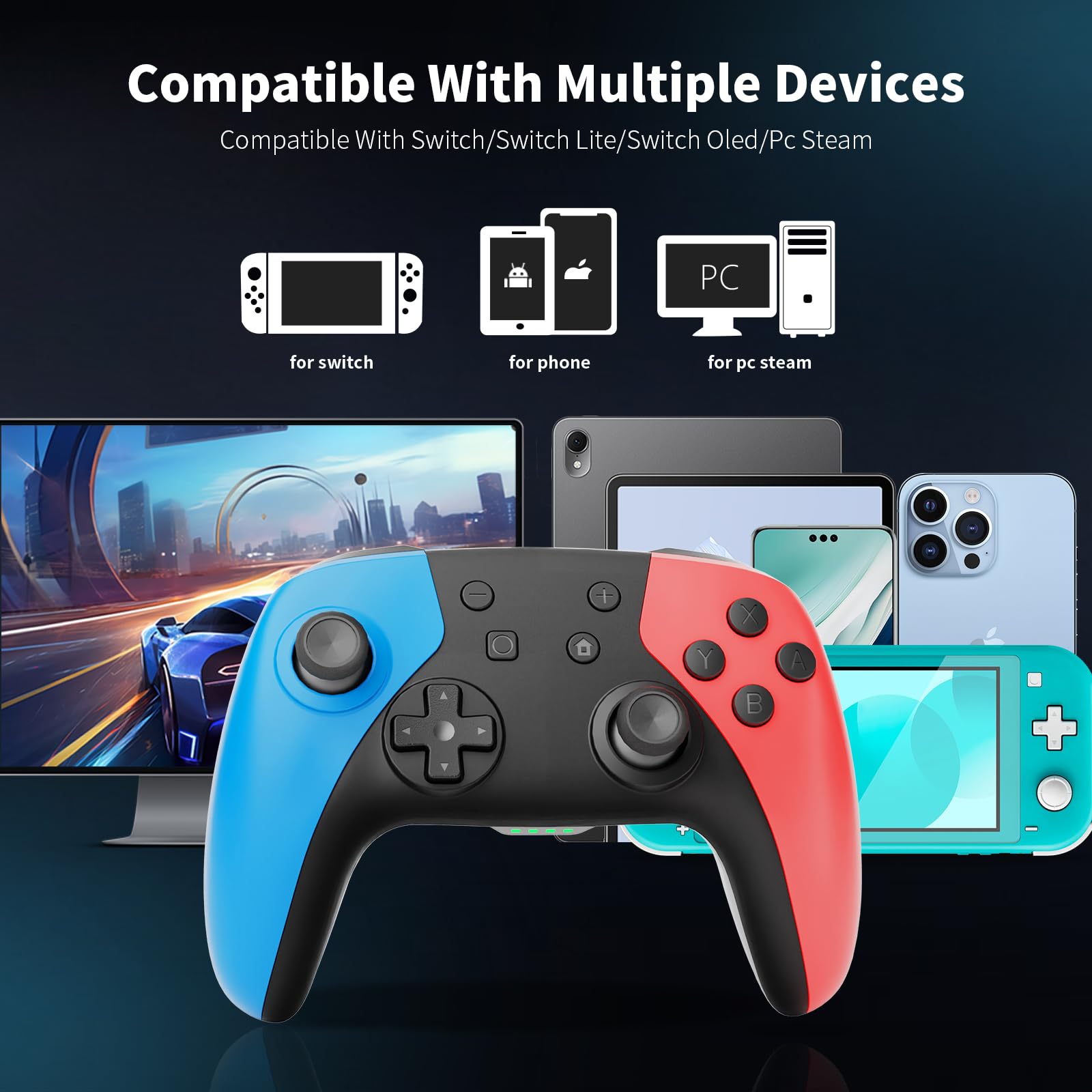 AceGamer Manette pour Switch2/Switch/Lite/OLED, manette sans fil Pro avec joystick Hall/gyroscope 6 axes/boutons programmables/réglages de vibration/alerte de batterie faible,Rouge et bleu