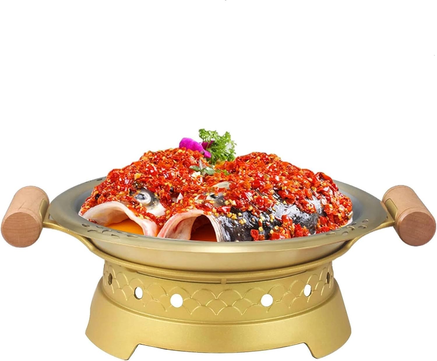 Commercial Round Chafing Dish Buffet Pan, Aluminum Alloy Alcohol Heater, Non-Stick Grill Plate for Barbecue, Camping & Parties(40cm) ()