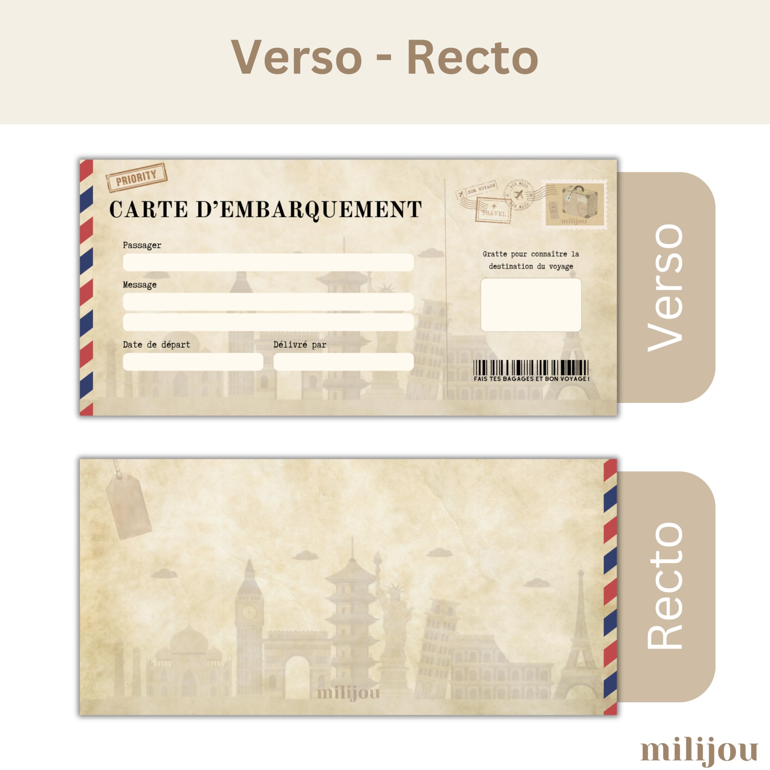 QOMJUFA Carte à Gratter Ticket D'Or Golden Ticket - Carte Embarquement Surprise Personnalisable