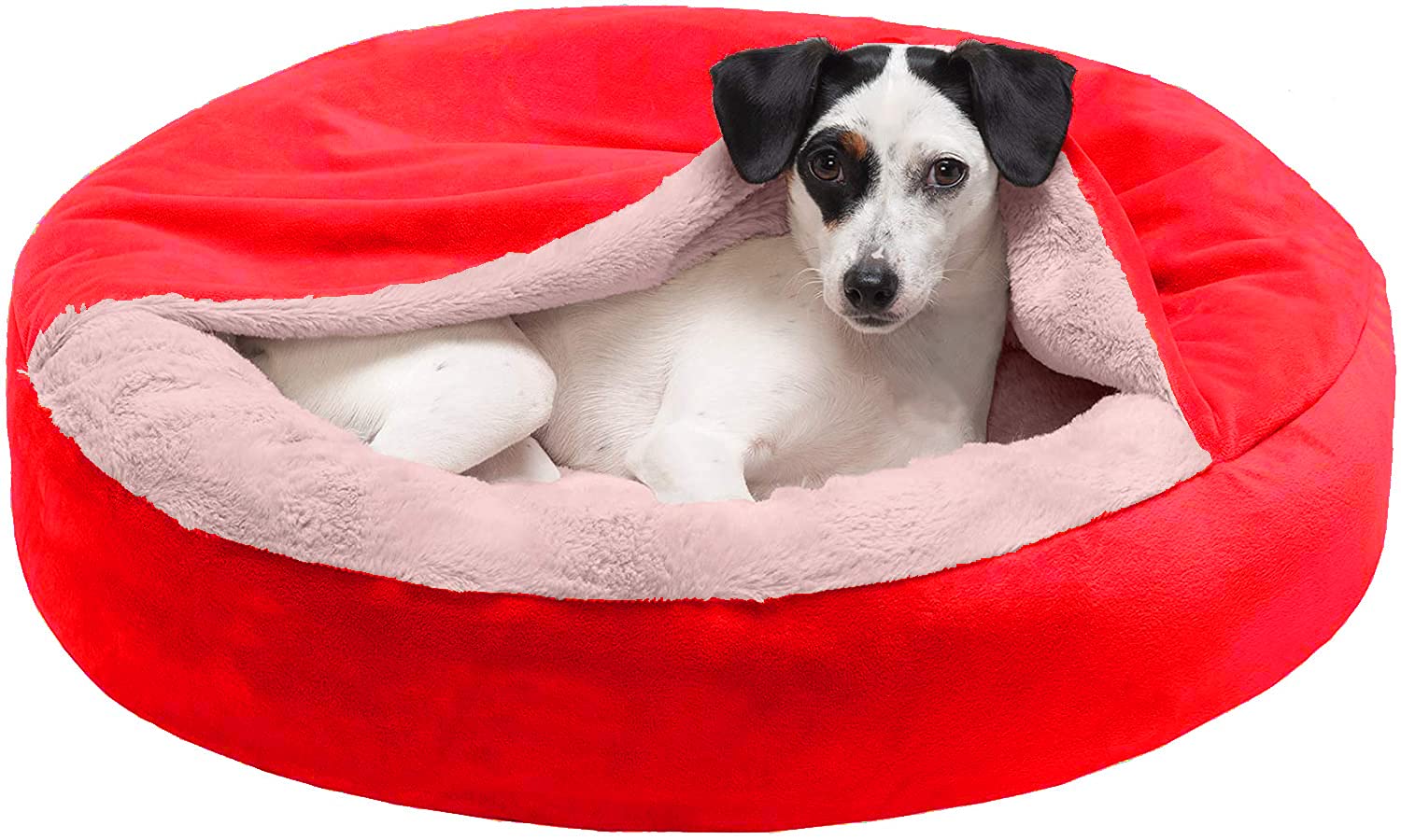 Petslover - Round Snuggery Hooded Dog Bed with Attached Blanket, Calming Anti-Anxiety Hooded Donut Bed, and More for Dogs and Cats - Multiple Colors, Sizes, and Styles Red (Small) (B095X7DN9N) Amazon Price History, Amazon Price Tracker