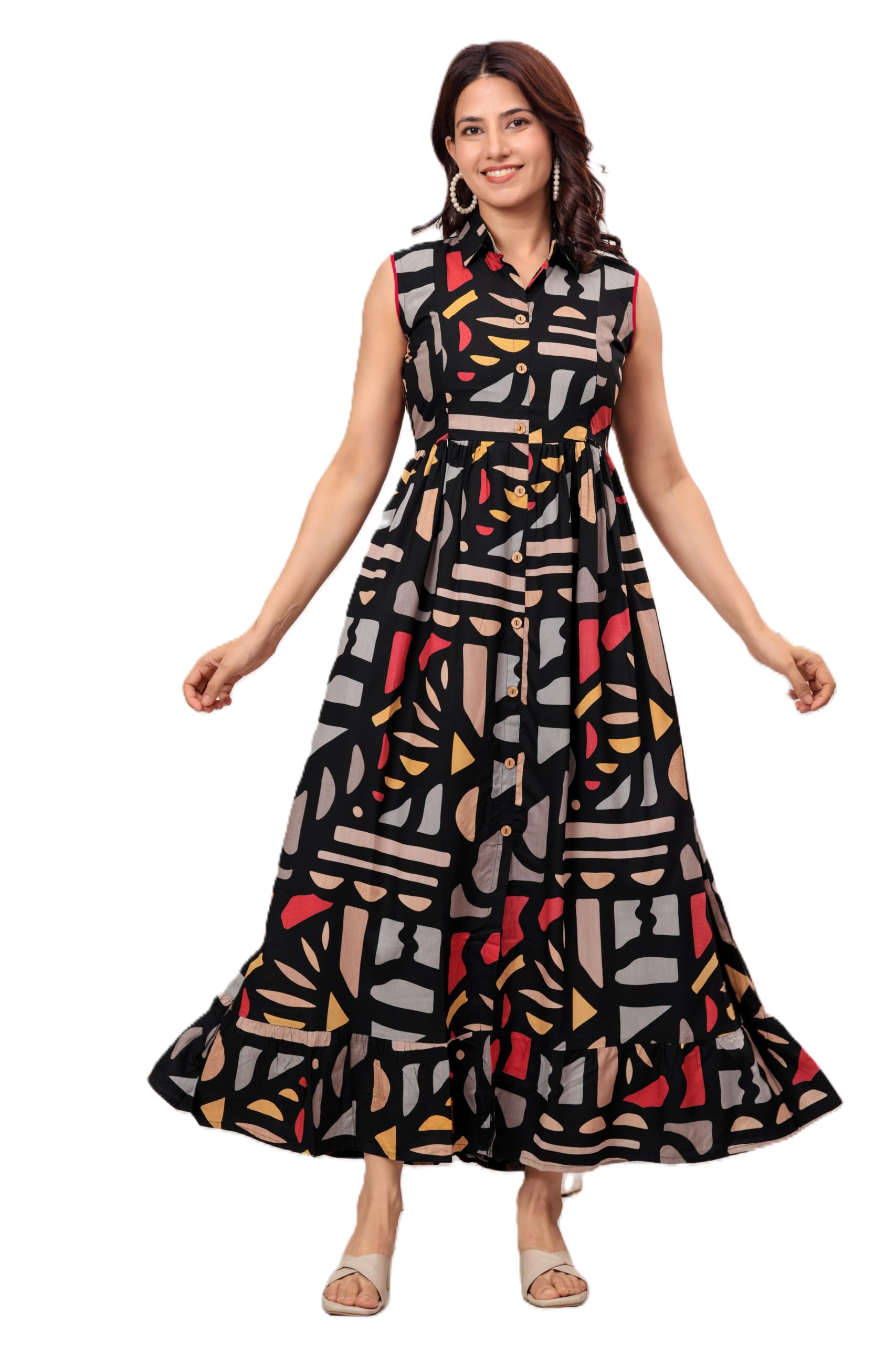 Women's Geometric Print Sleeveless Maternity Dress-image-2