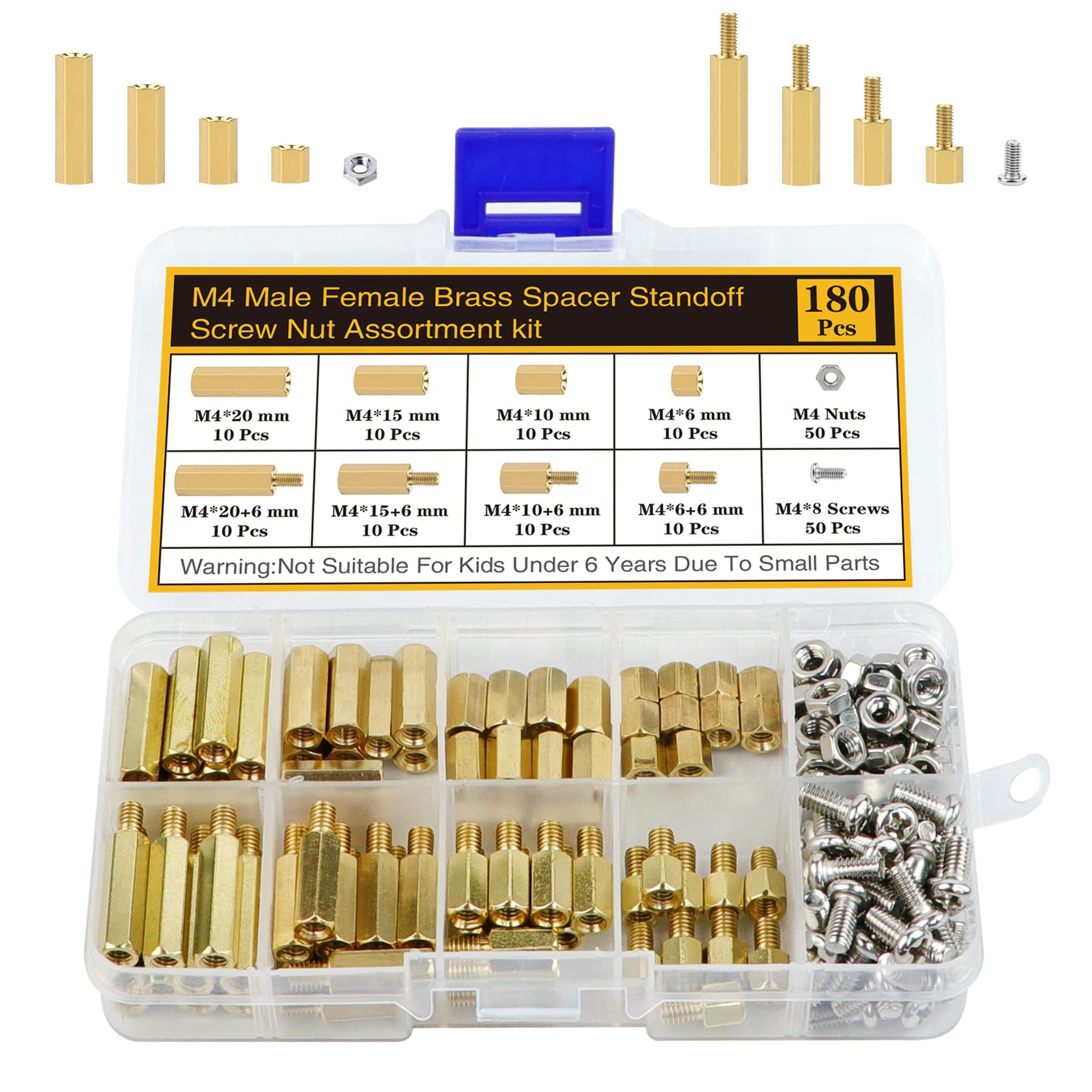 180Pcs M4 Motherboard Standoffs&Screws&Nuts Kit, Hex Male-Female Brass Spacer Standoffs, Laptop Screws for DIY Computer Build, Electronic Projects, Raspberry Pi, Circuit Board etc.