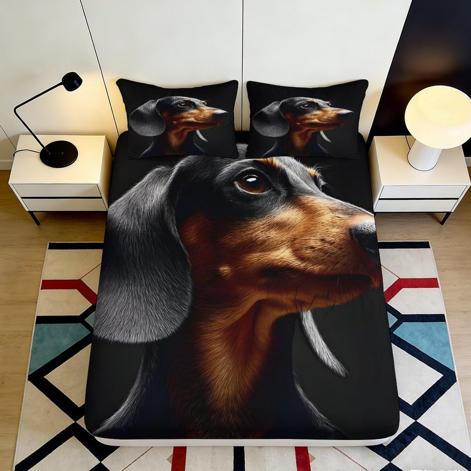 3D Printed Dachshund Fitted Sheet Microfiber Deep Pocket Elastic Hem Dachshund Mattress Fitted Cover for Bedroom 120x200x25cm