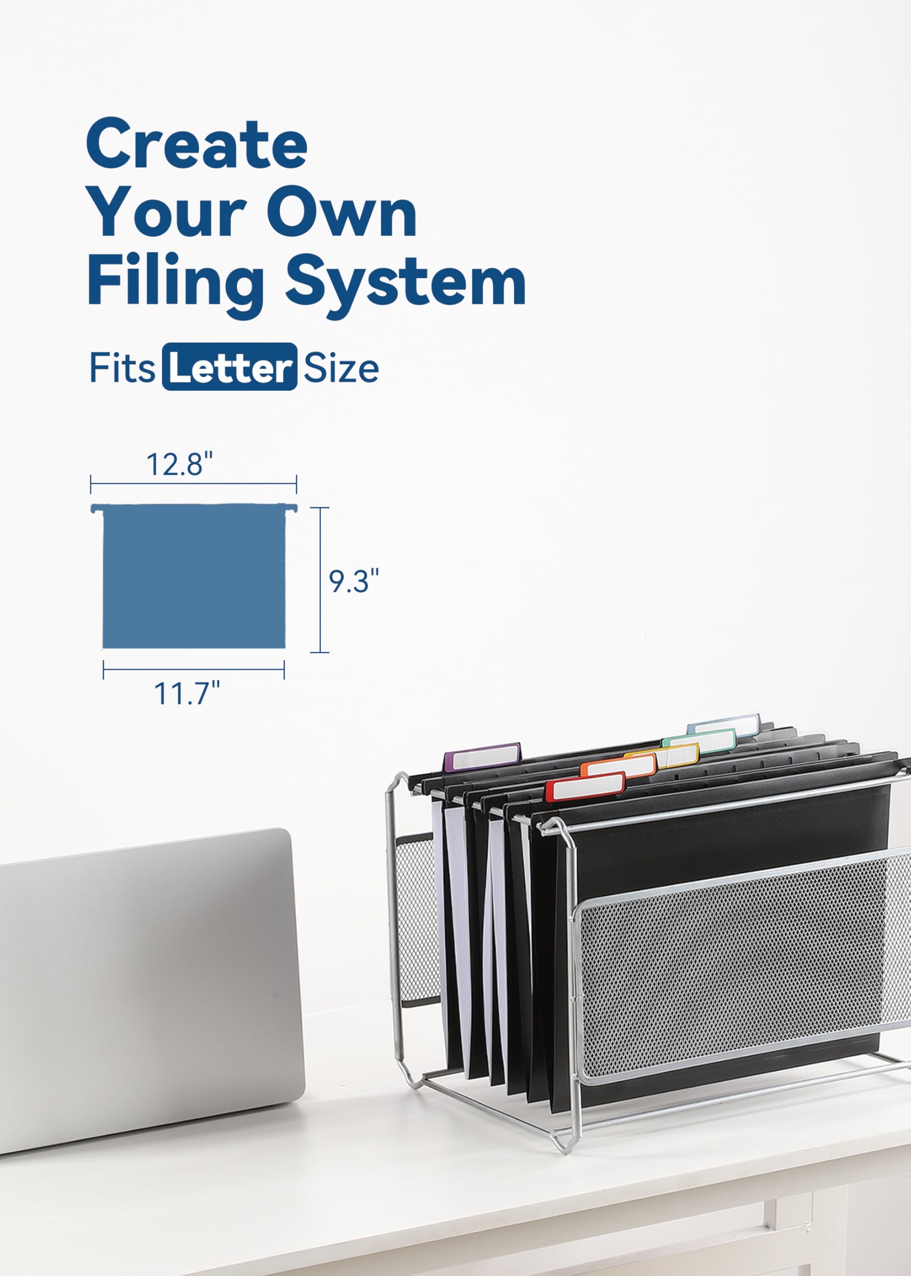 SortRax Plastic Hanging File Folders, Letter Size, 12 Pack Hanging Folders, with Insertable 1/5-Cut Tabs for Filing Cabinets: Matte Black