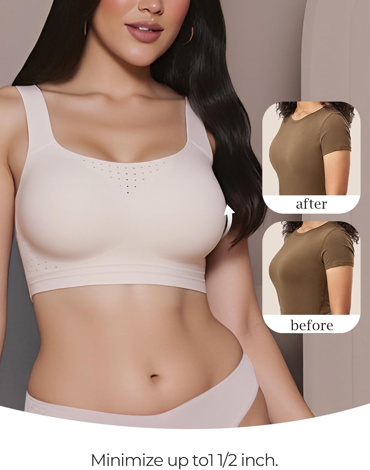 Womens Minimizer Bras for Women Full Coverage Wireless Plus Size Supportive Wide Strap Tshirt Seamless Bra Bralette - Image 2