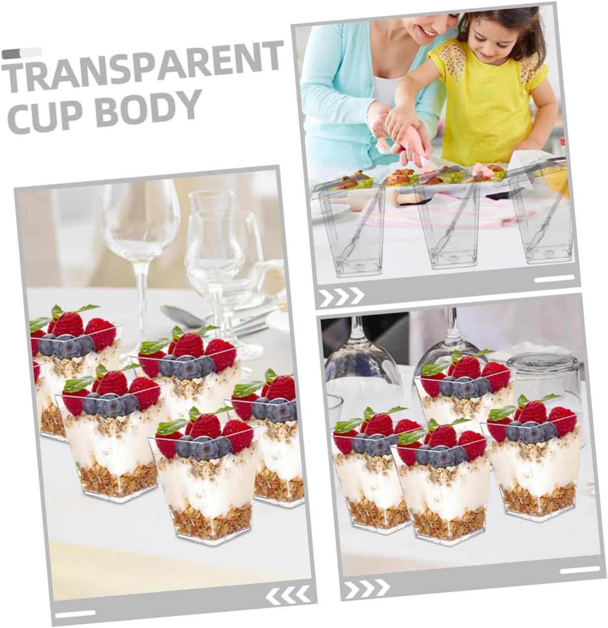 1set Dessert Cups with Spoons Multi-function Appetizer Cups for Pudding Mousse Ice Cream Container with Lids for Parties Events Total