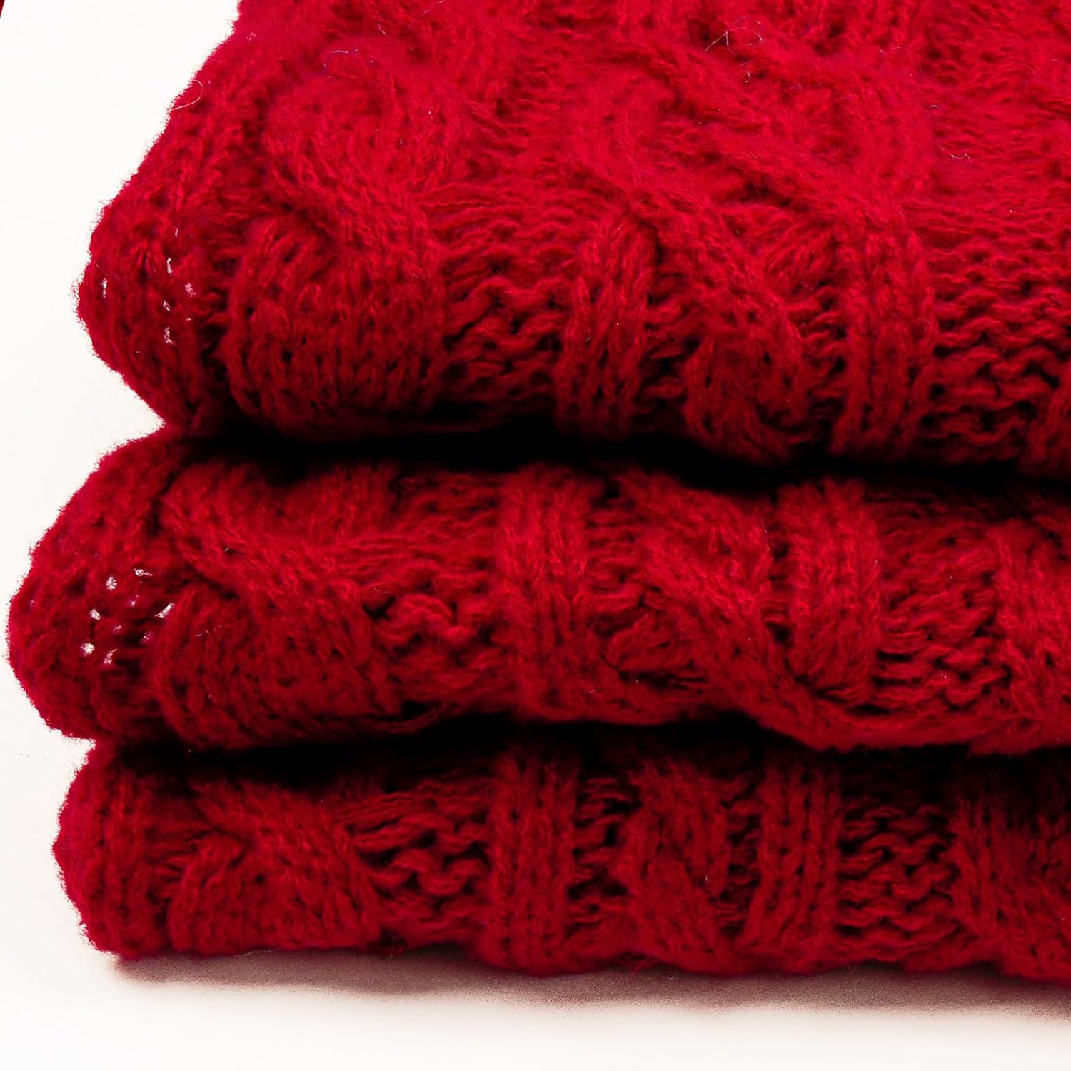 Red Christmas Tree Skirt 24 Inch, Knitted Tree Skirt for 4Ft Pencil Tree, Vintage Thick Small Tree Skirt for Christmas Trees Decoration, Xmas Home Indoor Farmhouse Decorations