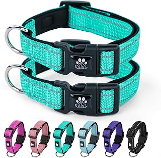 NESTROAD 反射犬の ソフトネオプレンパッド入り犬の首輪 クイックリリースバックル付き 調節可能な通気性のペット用首輪 小型犬用 (S、ティール) 2個パック Green