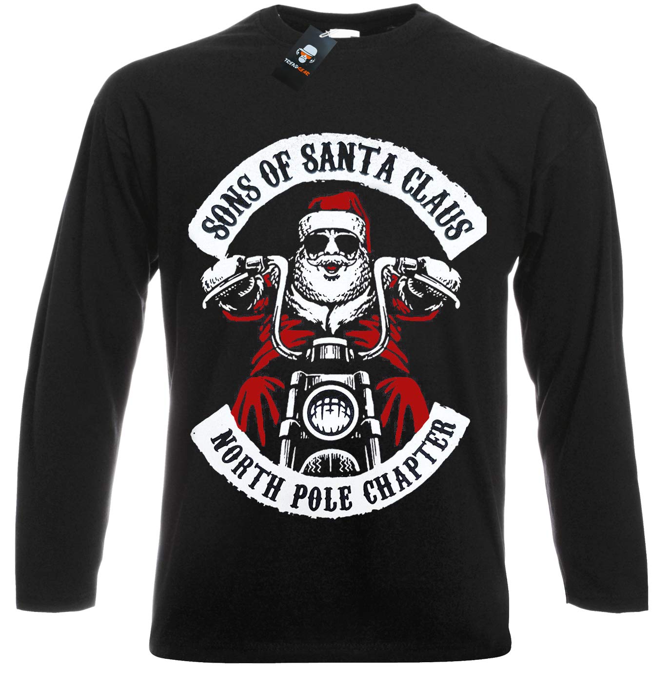 Sons of Santa Long Sleeve T-Shirt/Funny/Biker/Decembeard/Fancy (XXL) Black