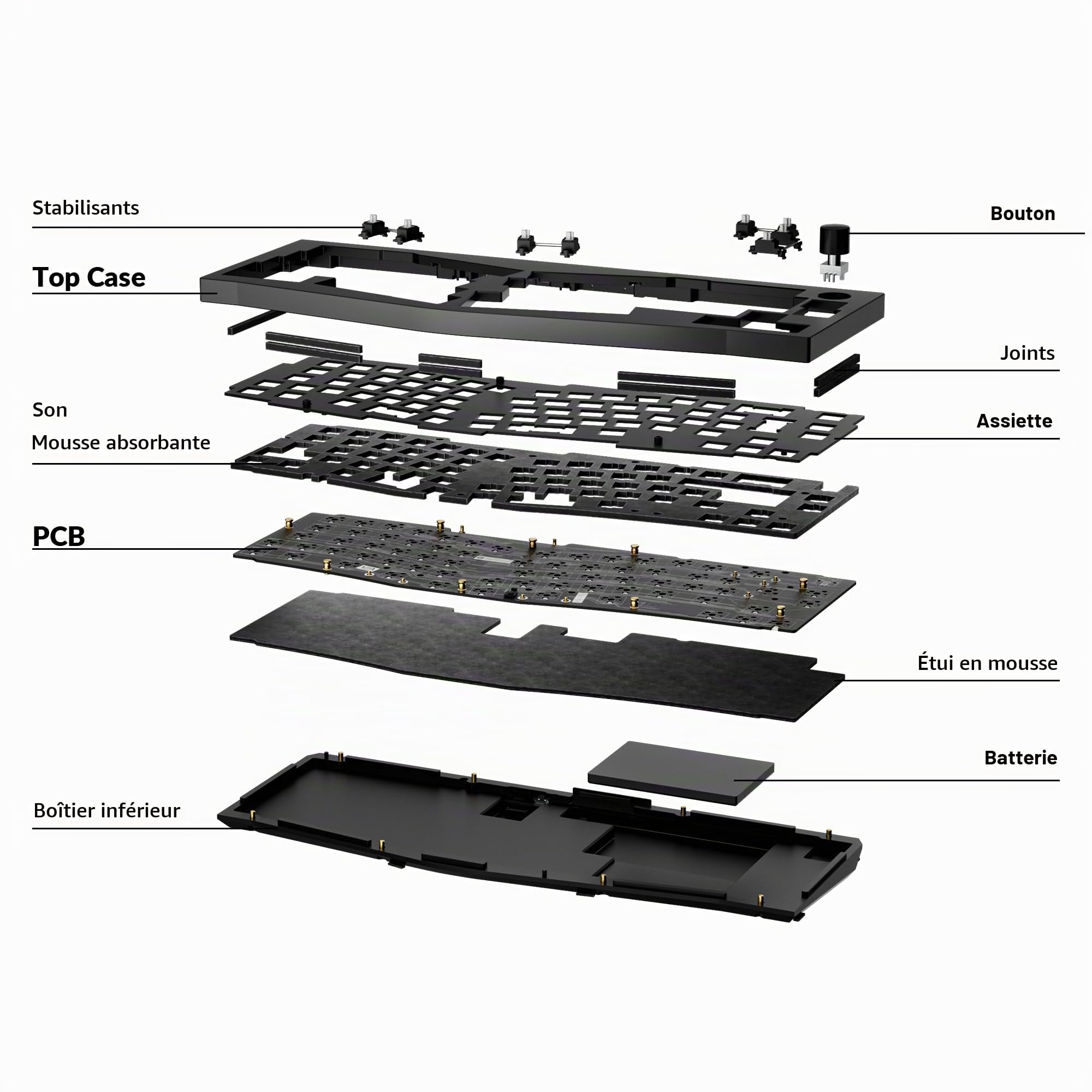 Keychron Q8 Pro Kit Clavier Mécanique Alice 65% en ISO, Corps en Aluminium CNC, Kit Barebone Gaming à Monter Soi-même, Programmable QMK/Via, RGB, Bluetooth 5.1/Filaire, pour Mac, Windows - Noir