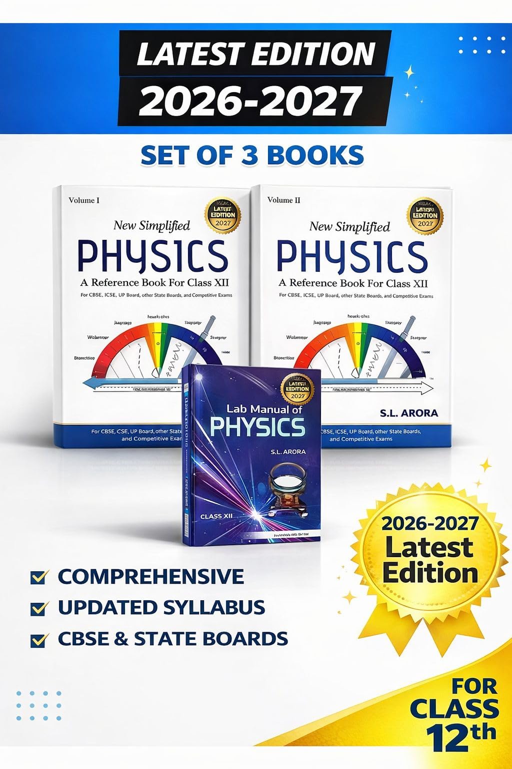 - New Simplified Physics Reference Book for Class 12th, Set of 3 Books, 2026-2027 Latest Edition, CBSE & State Boards