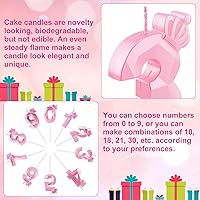 Vista 3 de Vela con números, vela de cumpleaños de 2.95 pulgadas, vela de pastel 3D, corona rosa, velas de cumpleaños para niñas, decoración para fiesta