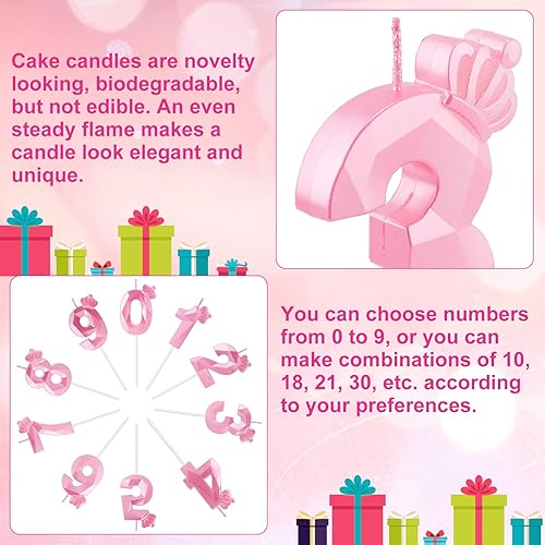 Miniatura 3 de Vela con números, vela de cumpleaños de 2.95 pulgadas, vela de pastel 3D, corona rosa, velas de cumpleaños para niñas, decoración para fiesta de