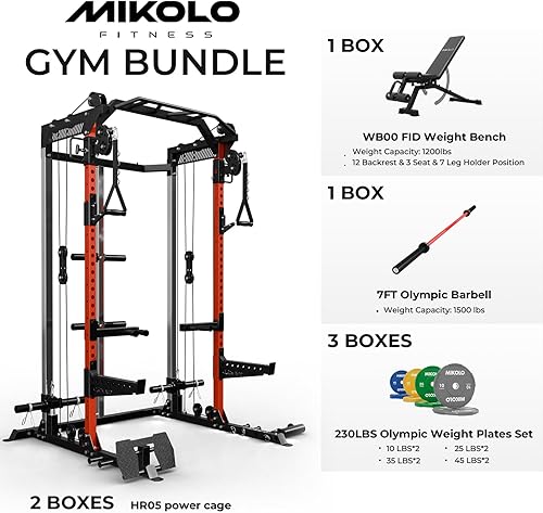 Miniatura 2 de Mikolo - Jaula de potencia, estación de potencia de 2000 libras con sistema independiente de doble polea, máquina de entrenamiento multifunción para