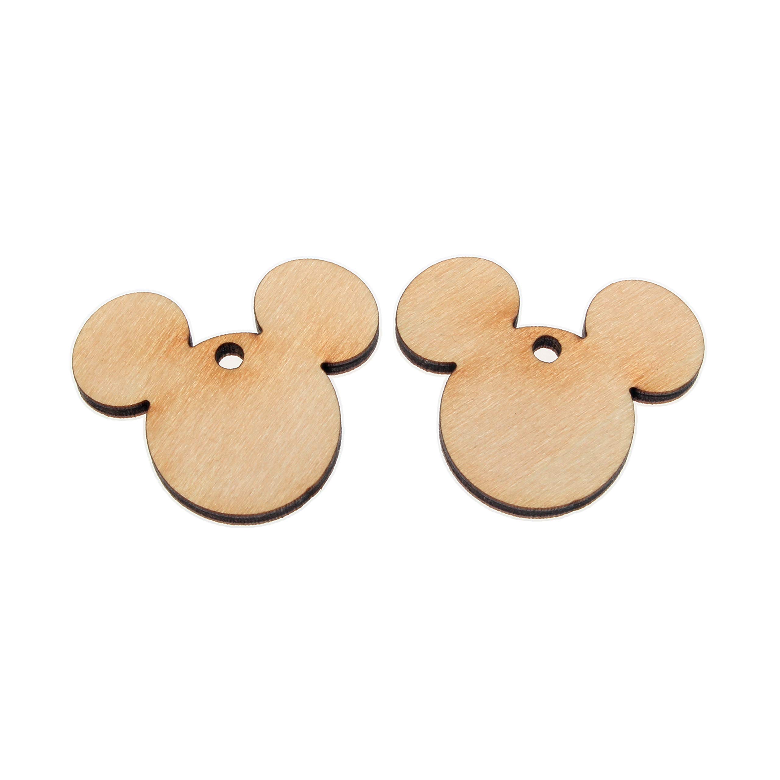 yuhoshop Wooden Mickey Mouse Head 10pcs 2"(Wide Ear to Ear) X 1/8" inch ONE 2mm Hole Unfinished Wood Cutouts for Embellishment,DIY Wedding Party Gift Tag