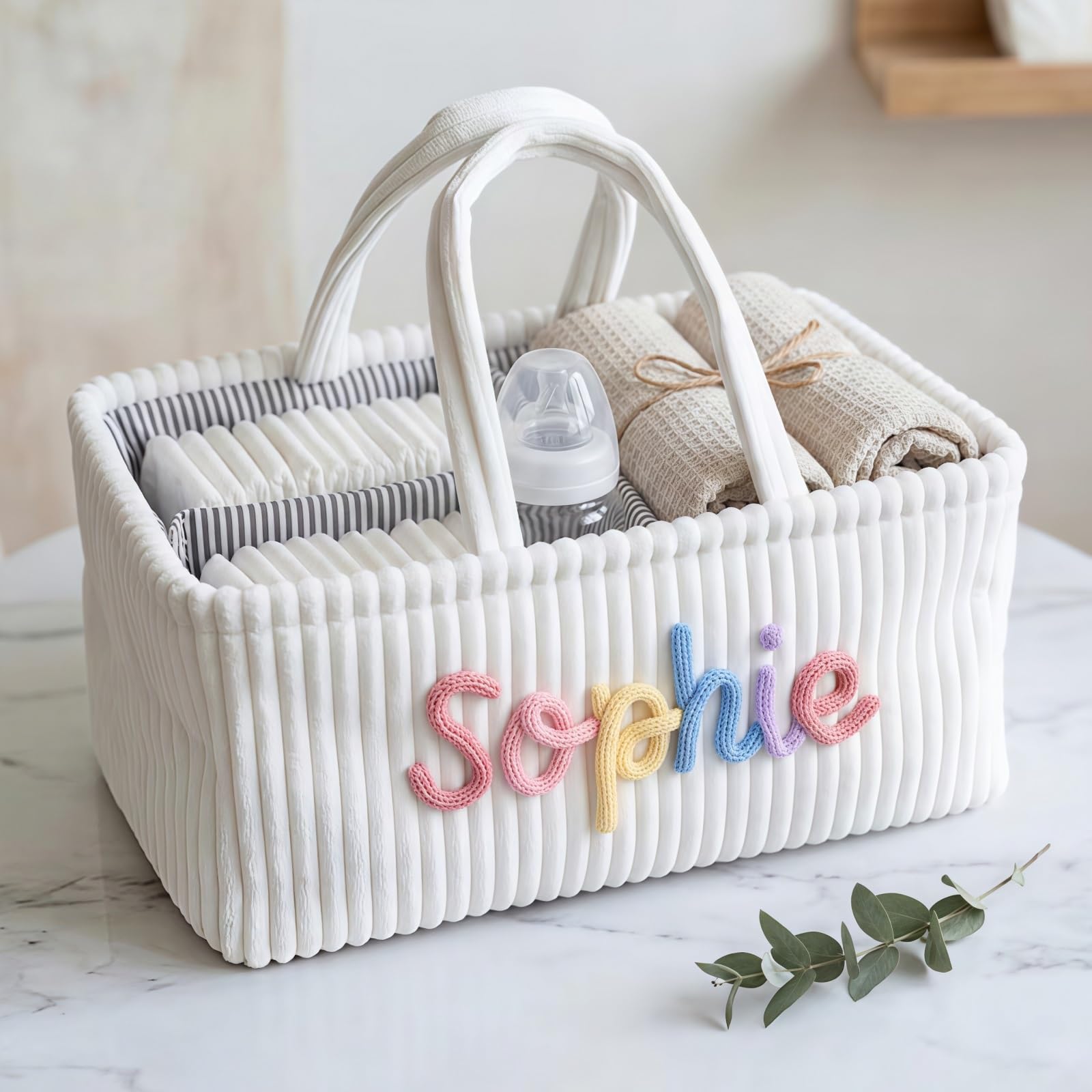 Personalized Corduroy Hamper, Custom 3D Name Storage Basket, Nursery Decor