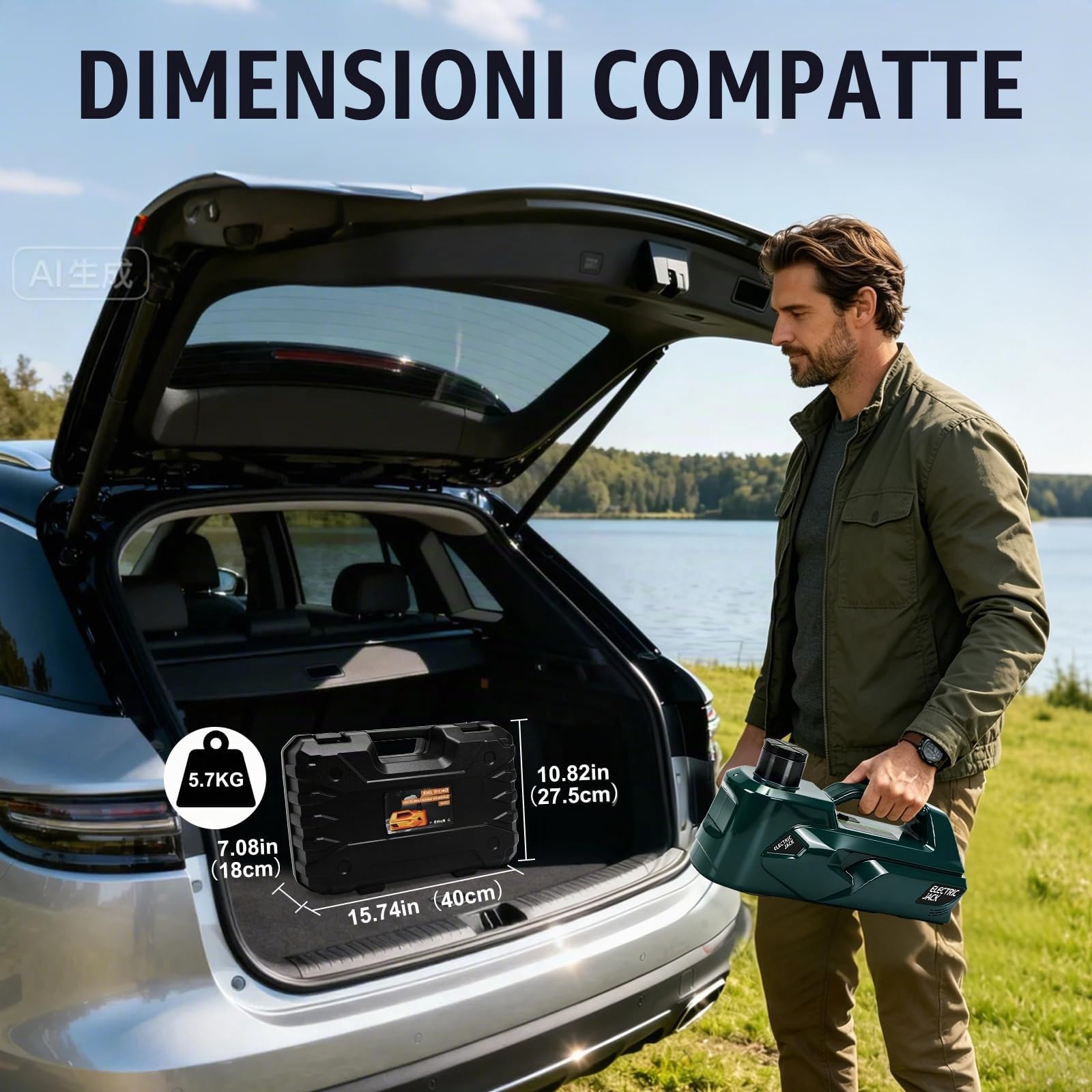 Martinetto Elettrico 5T Compatibile con Makita 18V, Cric Idraulico con Illuminazione LED, per SUV, Auto e Camion, Altezza di Sollevamento 15,5-45 cm (Senza Batteria e Caricatore)
