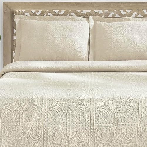 Miniatura 5 de BLUENILEMILLS BNM - Juego de 3 colchas de Matelasse, ropa de cama de gran tamaño, suave, transpirable, ligera, con juego de edredón de algodón, para